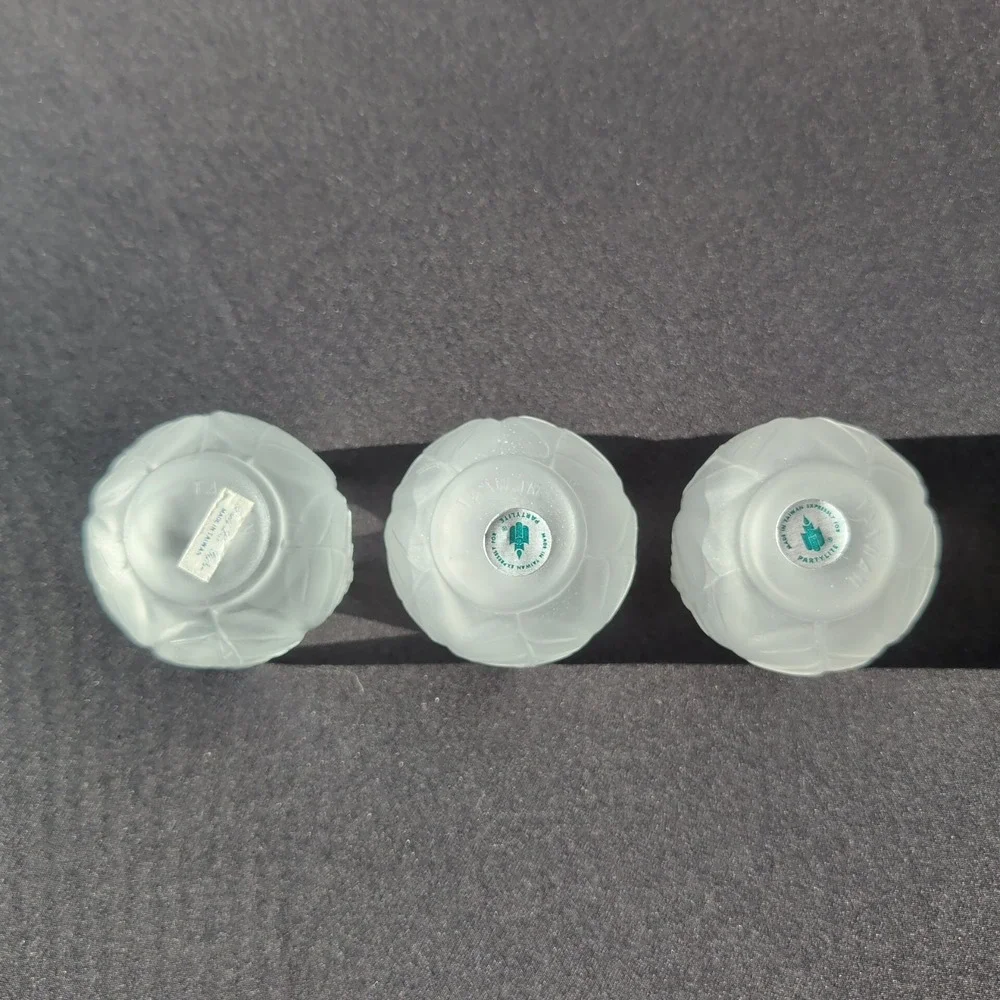 Set of‎ 3 Partylite Frosted Lotus Blossom Glass Votive Candle Holders P0290